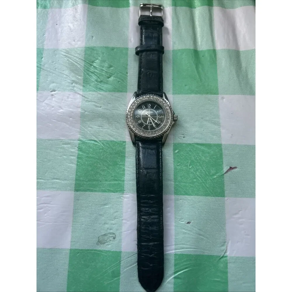 Vernier Black Dial And Band Silver Case Women’s Quartz Watch